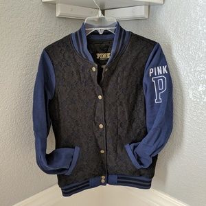 Pink lace varsity jacket